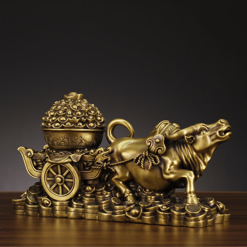 厂家纯铜聚宝盆牛拉财金属工艺品礼品家居装饰摆件工艺品铜器