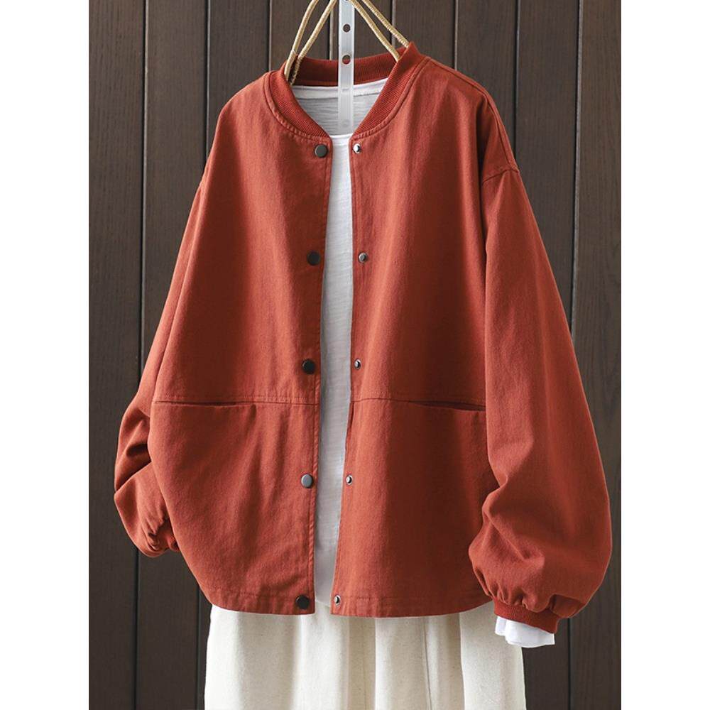 MONLOUVE覆古工装棒球服外套女宽松显瘦春秋装大码质立领双口袋外