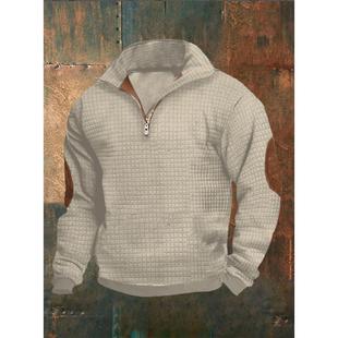 stand checkered square sleeve zipper long collar Mens