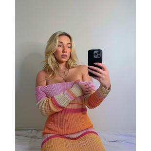 off sleeved contrast long Long beach shoulder color hollow