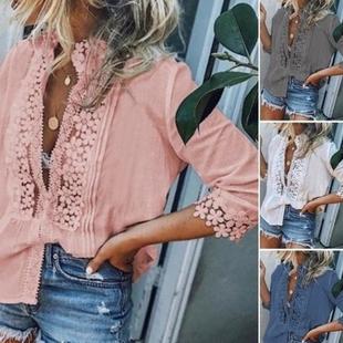 Lace Loose Fashion Shirt Mid Sexy Sleeve Top Womens