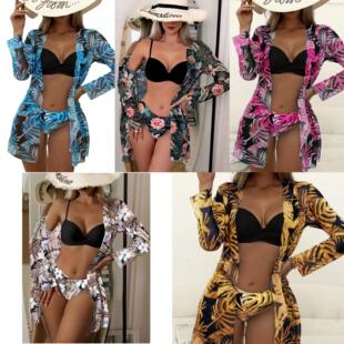 Bikini Swimsuit Leaves Piece Tropical Two High Waist Sexy