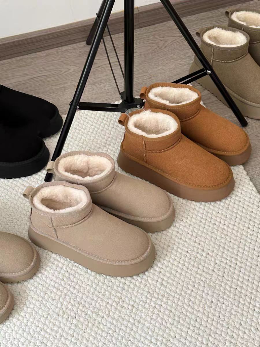 松糕厚底雪地靴女2025年新款防水短筒内增高棉鞋冬保暖加绒面包鞋