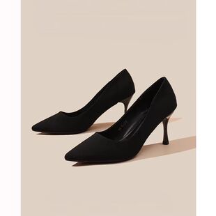黑色高跟鞋女细跟2025新款秋冬季时尚单鞋尖头职业工作鞋气质名媛