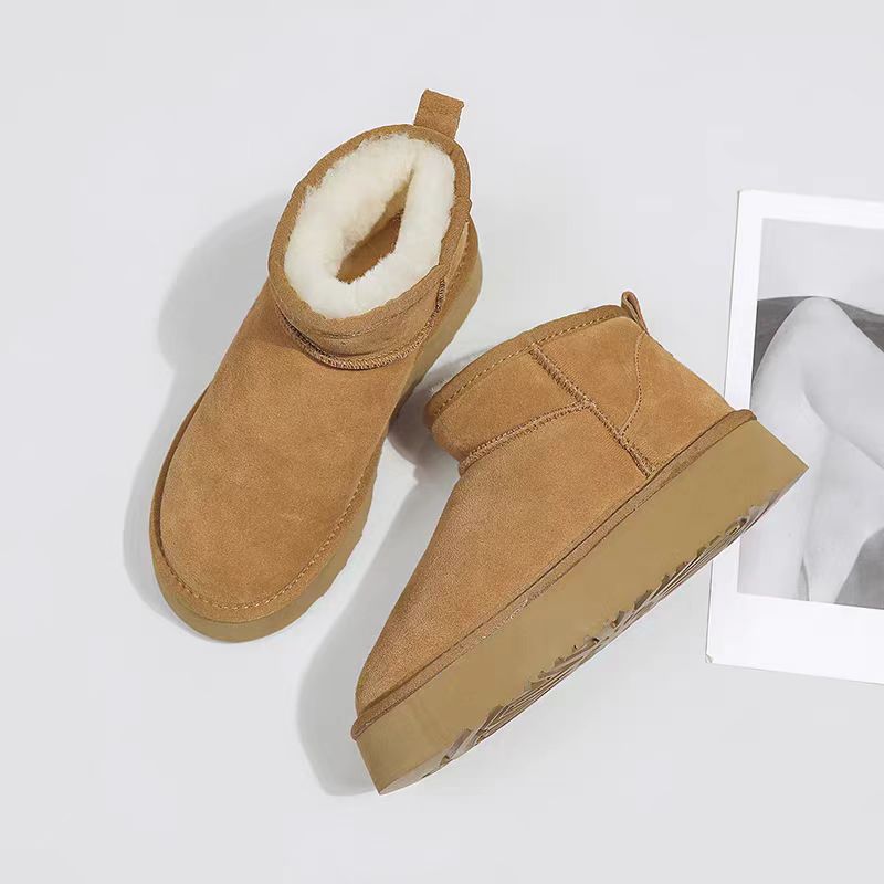 松糕厚底雪地靴女2025年新款防水短筒内增高棉鞋冬保暖加绒面包鞋