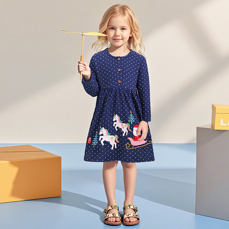 秋冬女童秋季连衣裙深蓝圣诞装宝宝长袖针织裙小童洋气纯棉公主裙,童装/婴儿装/亲子装,连衣裙,淘宝优惠券,粉丝福利购,淘宝优惠卷