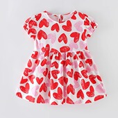 欧美中小童短袖 女童粉红爱心连衣裙2025夏装 新款 公主裙印花儿童潮