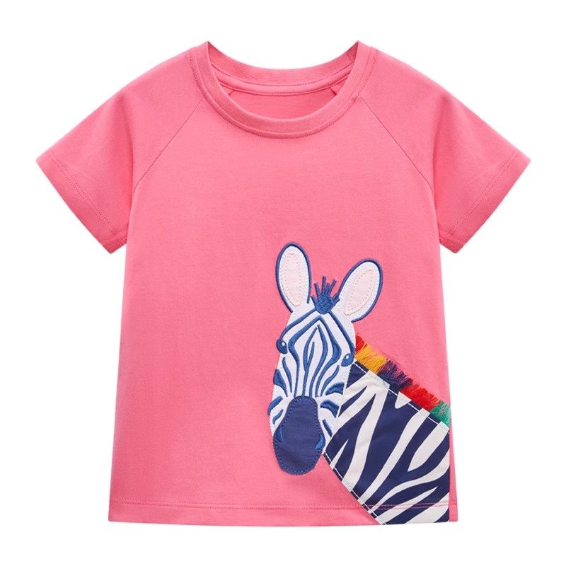 女童红色斑马短袖T恤上衣儿童纯棉2024夏装新款宝宝半袖衣服体恤8,童装/婴儿装/亲子装,T恤,淘宝优惠券,粉丝福利购,淘宝优惠卷