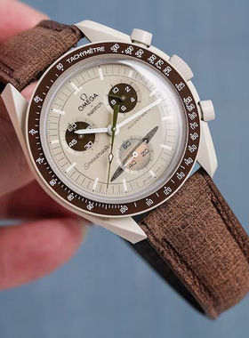 Benchmark 高档进口咖啡色小牛皮表带适配欧米茄联名系列