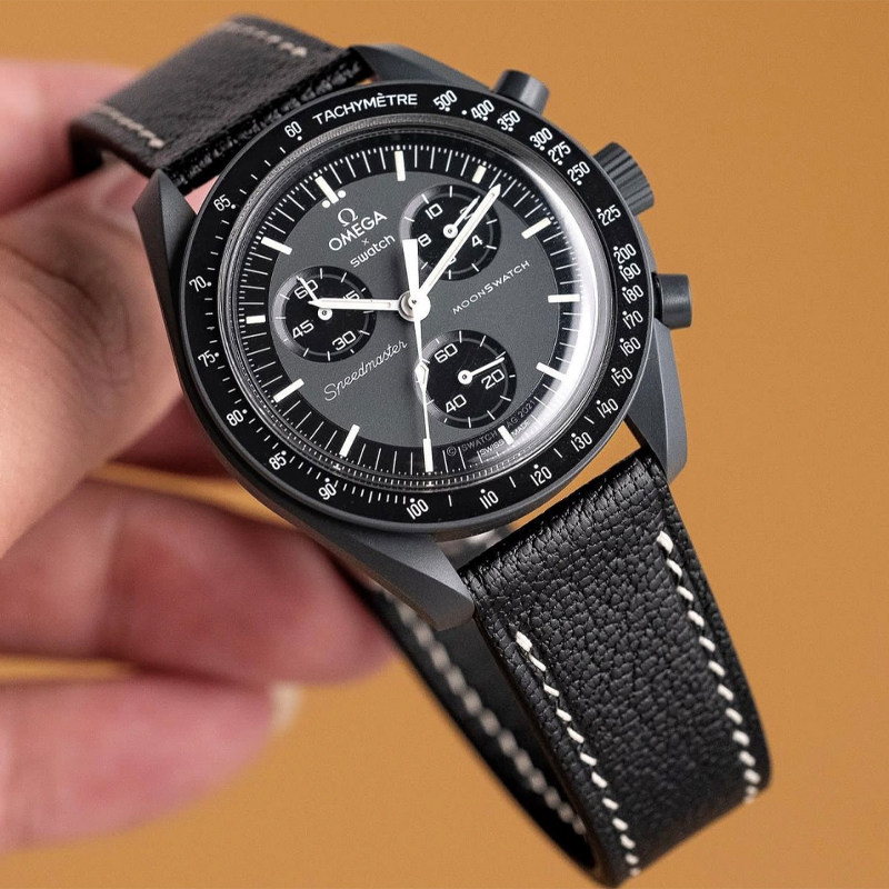 Benchmark 高档进口典雅黑山羊真皮表带适配欧米茄联名款超霸海马