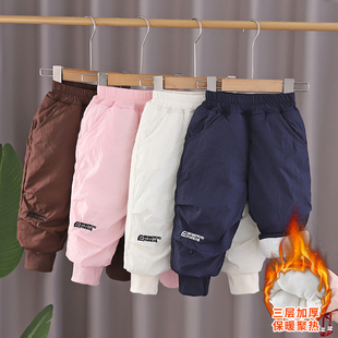 宝宝棉裤男童加绒裤儿童三层夹棉保暖裤洋气婴幼儿加厚运动裤百搭