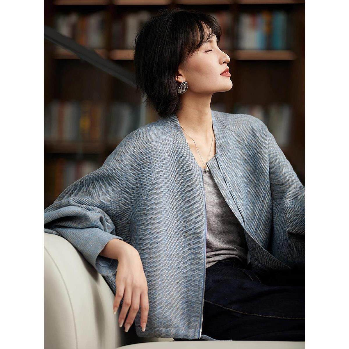 MONLOUVE广州十三行品牌高货蓝梦琉光短外套女高级感轻奢慵懒宽松