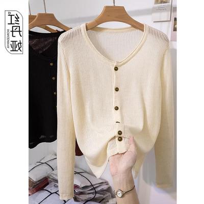 MONLOUVE品牌早秋镂空防晒网纱针织开衫女薄纱罩衫巨好看上衣