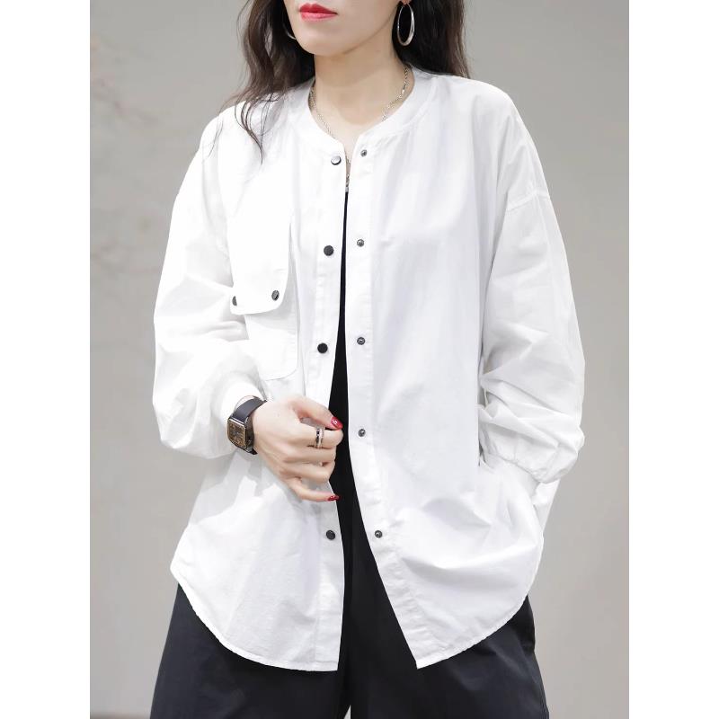 MONLOUVE广州十三行高货日系文艺覆古长袖衬衫外套女质宽松百搭简