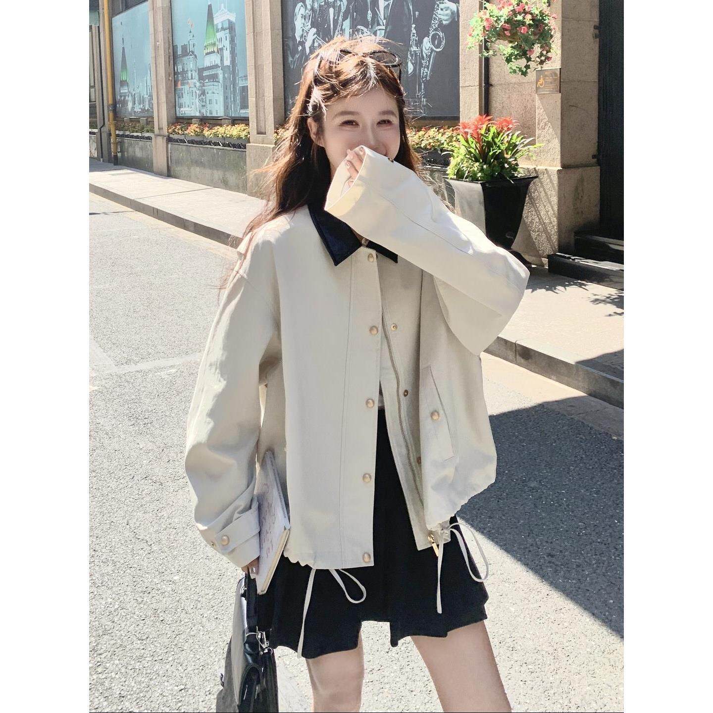 MONLOUVE广州十三行品牌高货撞色翻领工装短外套女超好看休闲百搭