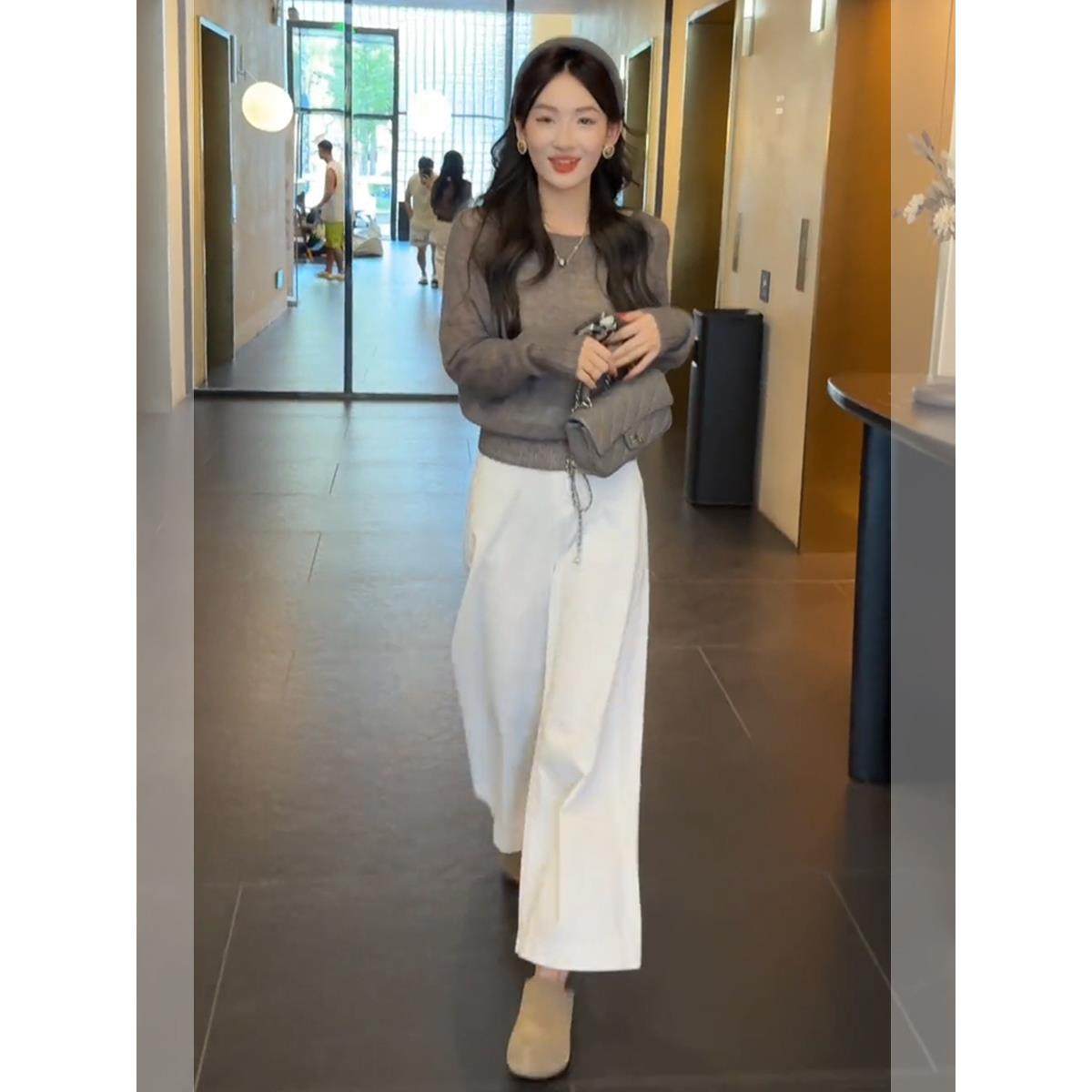 MONLOUVE秋季韩系穿搭小个子套装女新款温柔风软糯针织毛衣阔腿裤