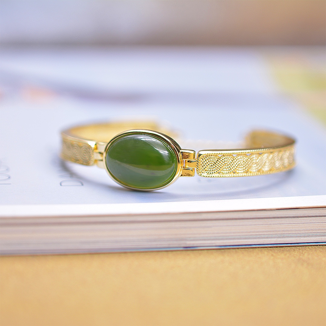 久不掉色古法沙金天然和田玉碧玉财源滚滚福镯手镯玉镯手串配证书