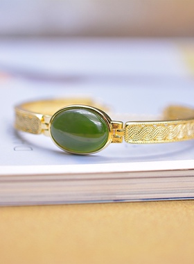 沙金天然和田玉碧玉财源滚滚手镯