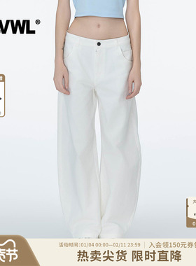 【baby|宋妍霏同款】VWL弯刀阔腿牛仔裤男女秋季宽松高腰白色长裤