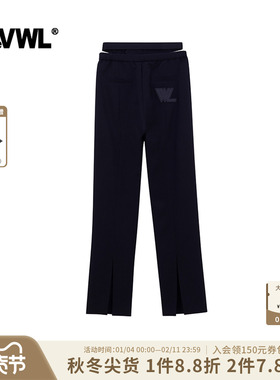 VWL腰部镂空高腰裤秋季开衩西装裤女黑色设计感黑色直筒裤长裤