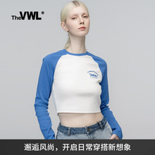 VWL短款修身长袖T恤 春秋季辣妹风美式街头白色上衣体恤女款女士