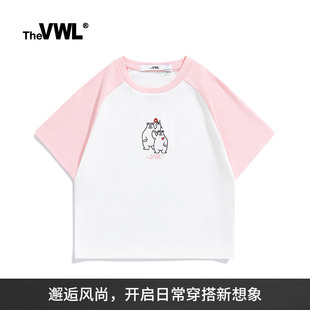 体恤 张天爱同款 VWL北极熊爱心刺绣节日短袖 T恤修身 露脐女士女短款