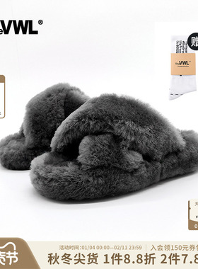 VWL云感羊毛交叉带拖鞋厚底增高秋冬女羊毛家居高级感ins潮外穿