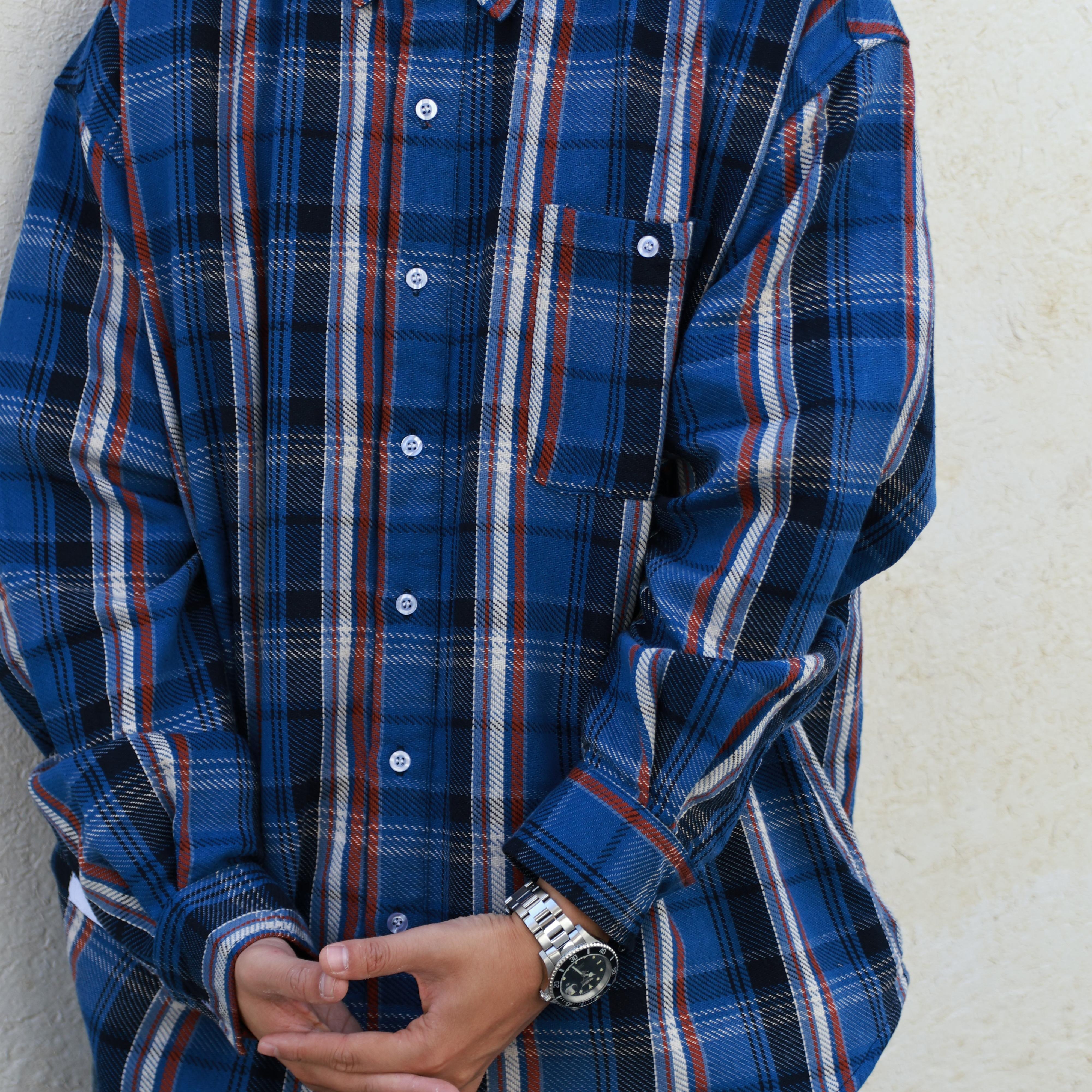 NESSTTU 秋冬新品日系休闲宽松复古百搭格纹纯棉插袋长袖衬衫