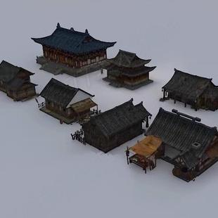 古代建筑房屋房子瓦房民宅府邸3dmax模型unity游戏素材u3d fbx
