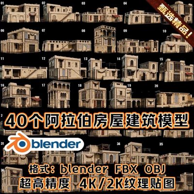 Blender 40个古代3A级阿拉伯中东古风埃及城沙漠房屋场景建筑模型