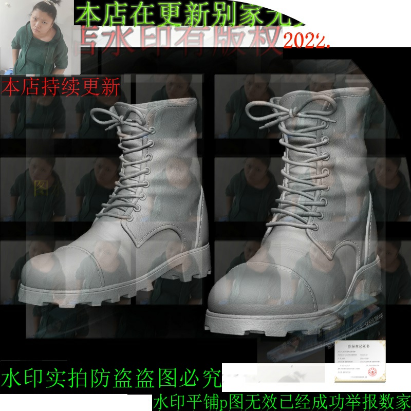 复古英伦马丁靴3D模型 PBR男士高帮鞋子靴子 CG素材2