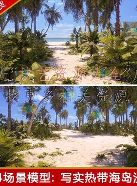 ue4热带海岛场景沙滩海滩海岸植物树木海洋海边ue5虚幻4模型素材