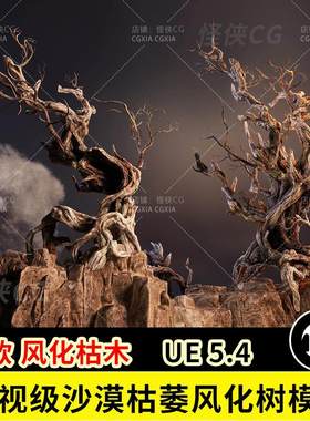 UE5虚幻5扭曲老化风化枯萎干燥树木枯枝树枝树干树桩3D模型资产包