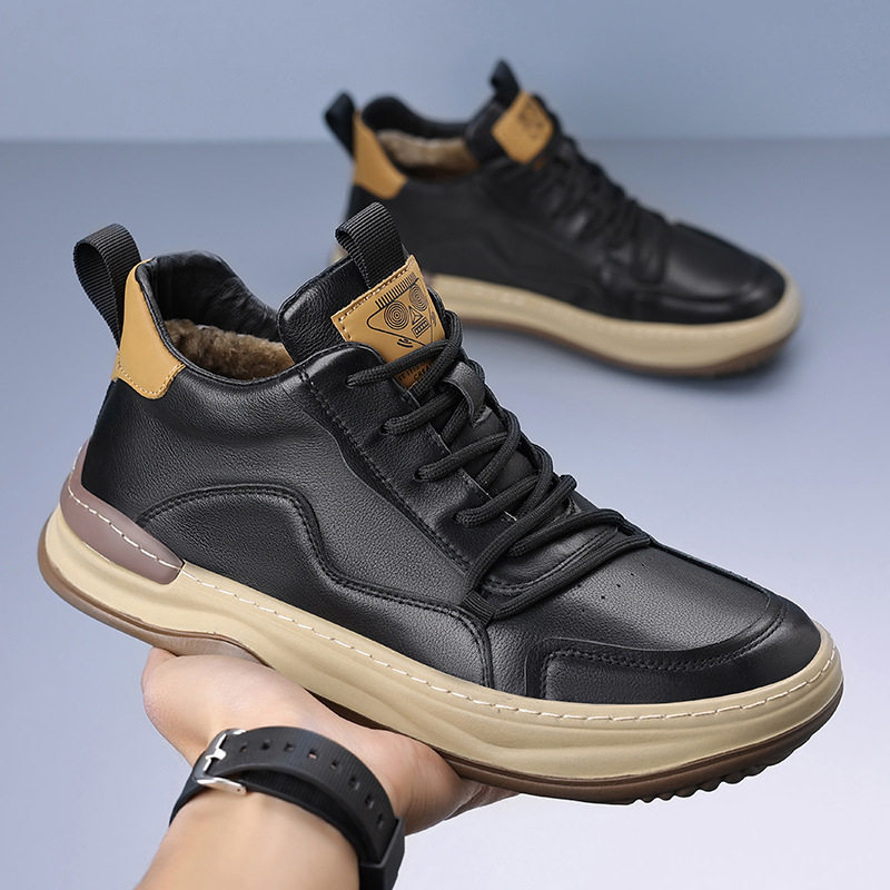 高档男士2025冬季新款棉鞋真皮羊毛皮毛一体保暖休闲潮鞋加绒男鞋,流行男鞋,棉鞋,淘宝优惠券,粉丝福利购,淘宝优惠卷