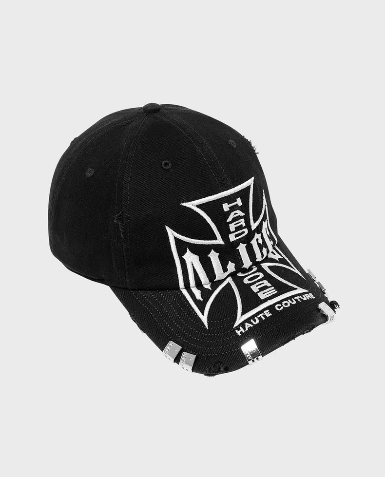 thumbnail for Alice black and white embroidered cross logo destruction duck tongue baseball cap 0pium style Playboi cati same style