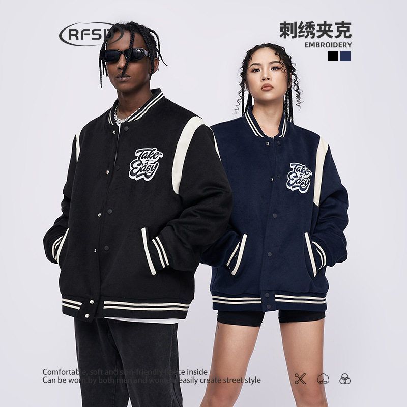 TREASURE 宝藏 秋冬新款撞色宽松刺绣夹克棒球服外套棉衣外套男女