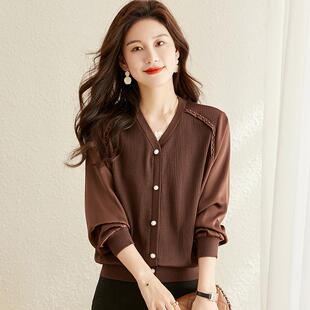 MONLOUVE胖mm大码女装秋装遮肚子巨显瘦v领上衣内搭可外穿针织打