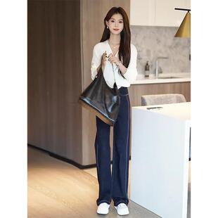 MONLOUVE立秋穿搭一整套小个子设计感韩系减龄显瘦长袖针织衫直筒