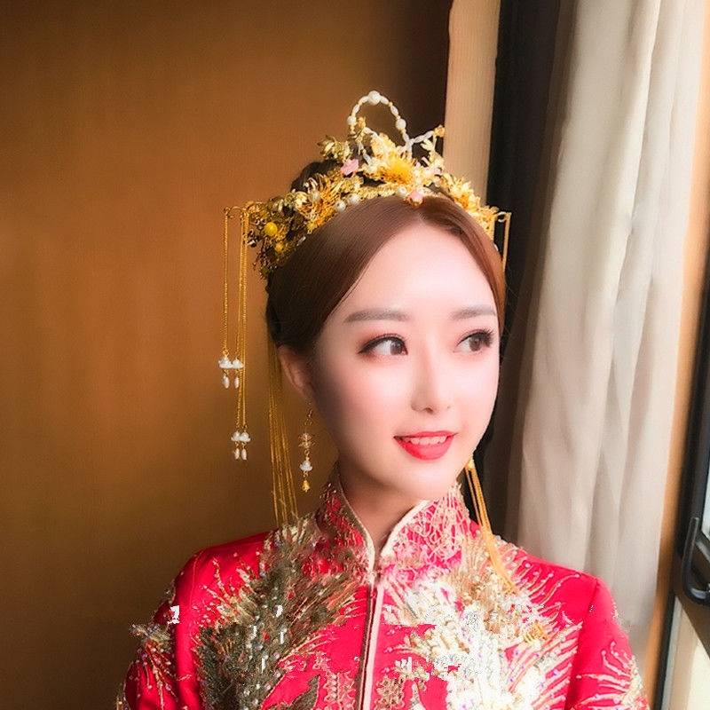 新款冠中式新娘头饰秀禾服旗袍配饰皇冠流苏凤龙酒凤