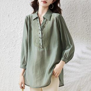 MONLOUVE雪纺高级感中长衬衫女士春秋冬季2025年新款洋气减龄小衫