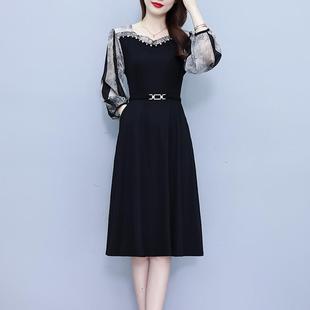 MONLOUVE大码收腰连衣裙子女士装春秋冬季2025年新款高级感长袖气