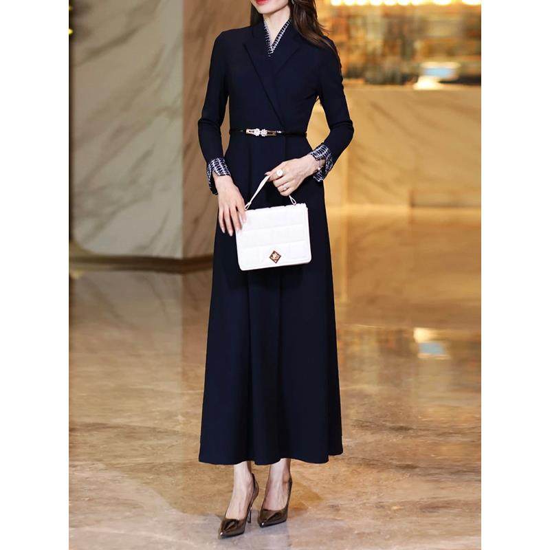 MONLOUVE法式长袖收腰连衣裙子女士春秋季2025年新款高级感a字气