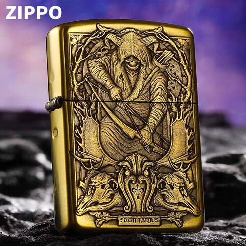 Zippo芝宝正品打火机十二星座黄铜盔甲浮雕个性礼物送礼