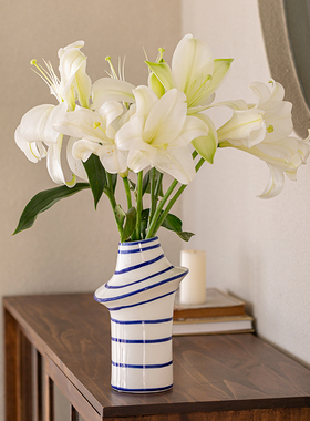 陶瓷花瓶摆件客厅插花轻奢高级感白色艺术水培鲜花郁金香小众餐桌