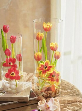 花瓶摆件客厅插花玻璃透明直筒高级感水养水培富贵竹醒花桶器皿大