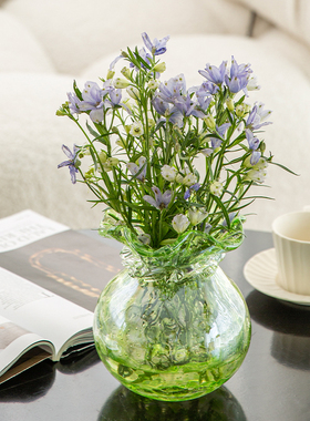 琉璃花瓶摆件客厅插花玻璃轻奢高级感水养水培鲜花小众艺术绿色小