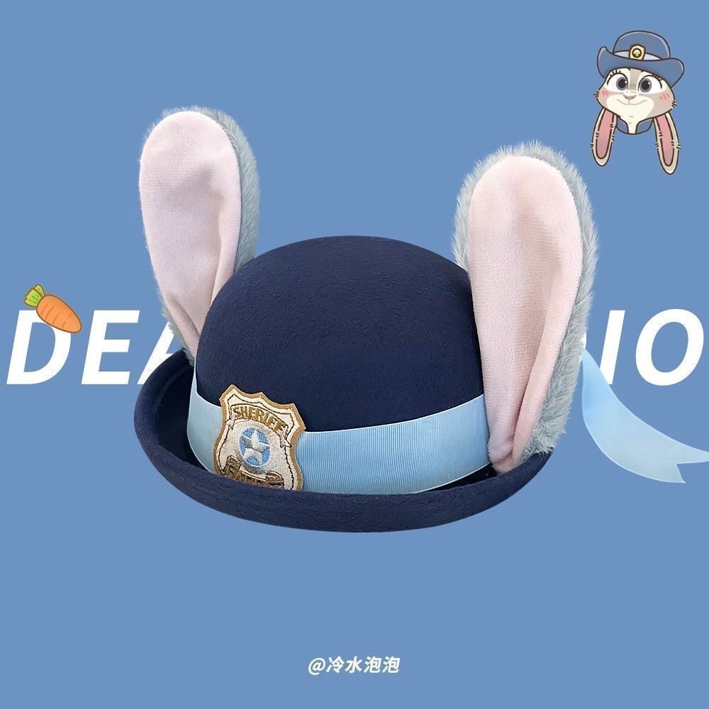 可爱朱迪兔兔子立耳警官帽子圆顶渔夫帽拍照COS卡通耳朵帽头饰装
