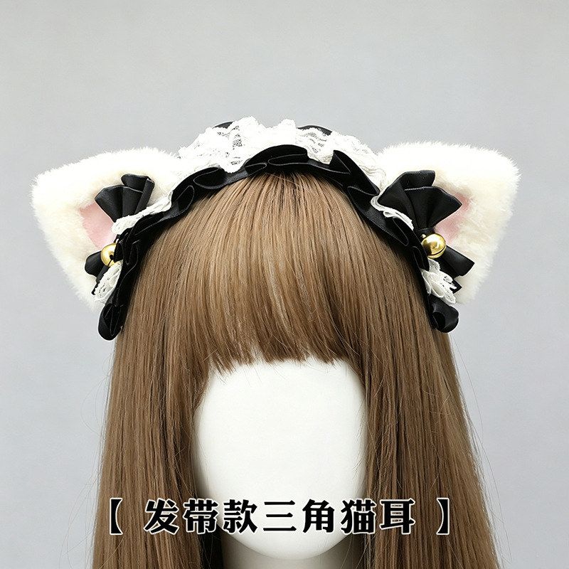 一件代发可爱日系Lolita发饰猫娘毛绒洛丽塔头饰蕾丝猫耳朵发箍