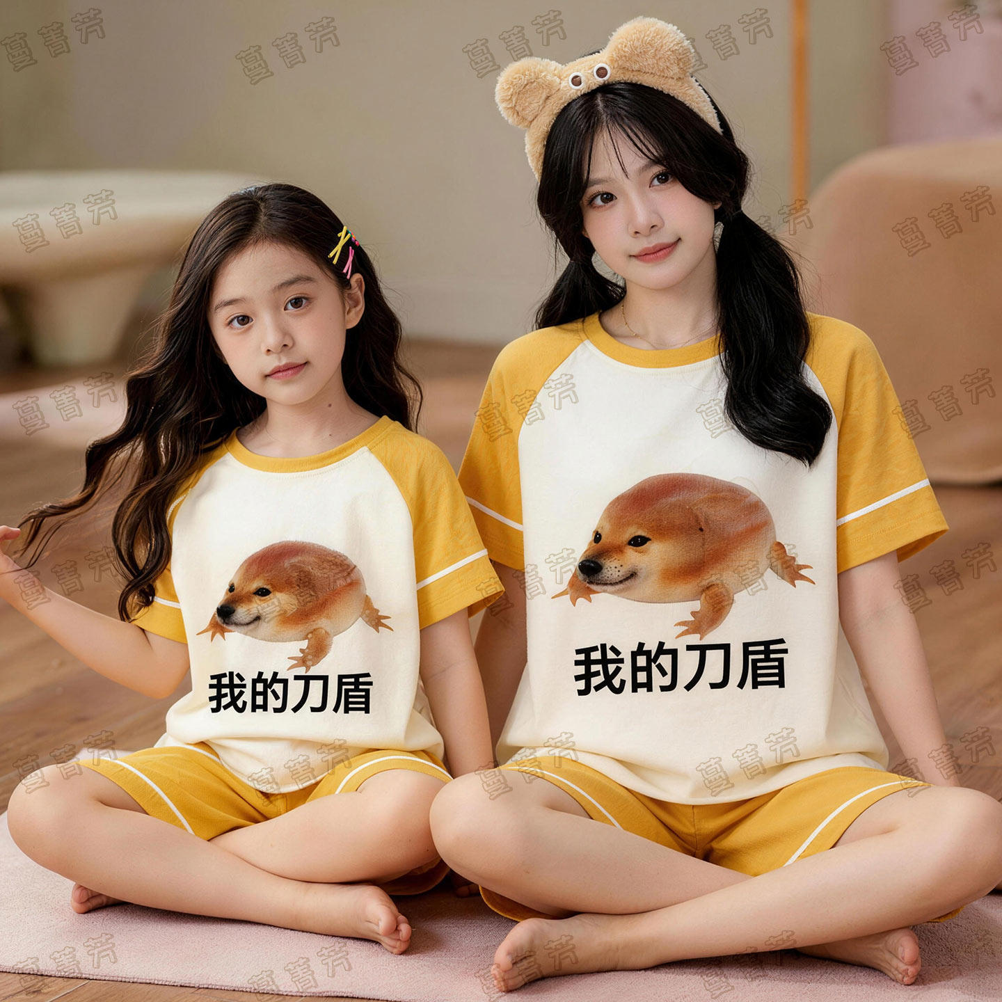 母女大童夏季纯棉短袖搞怪家居服