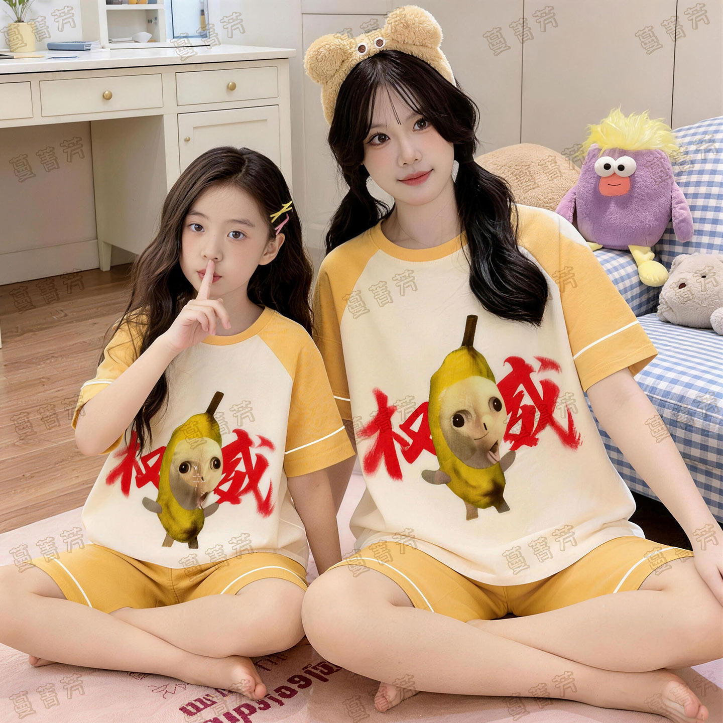 母女搞怪纯棉短袖大童宽松家居服